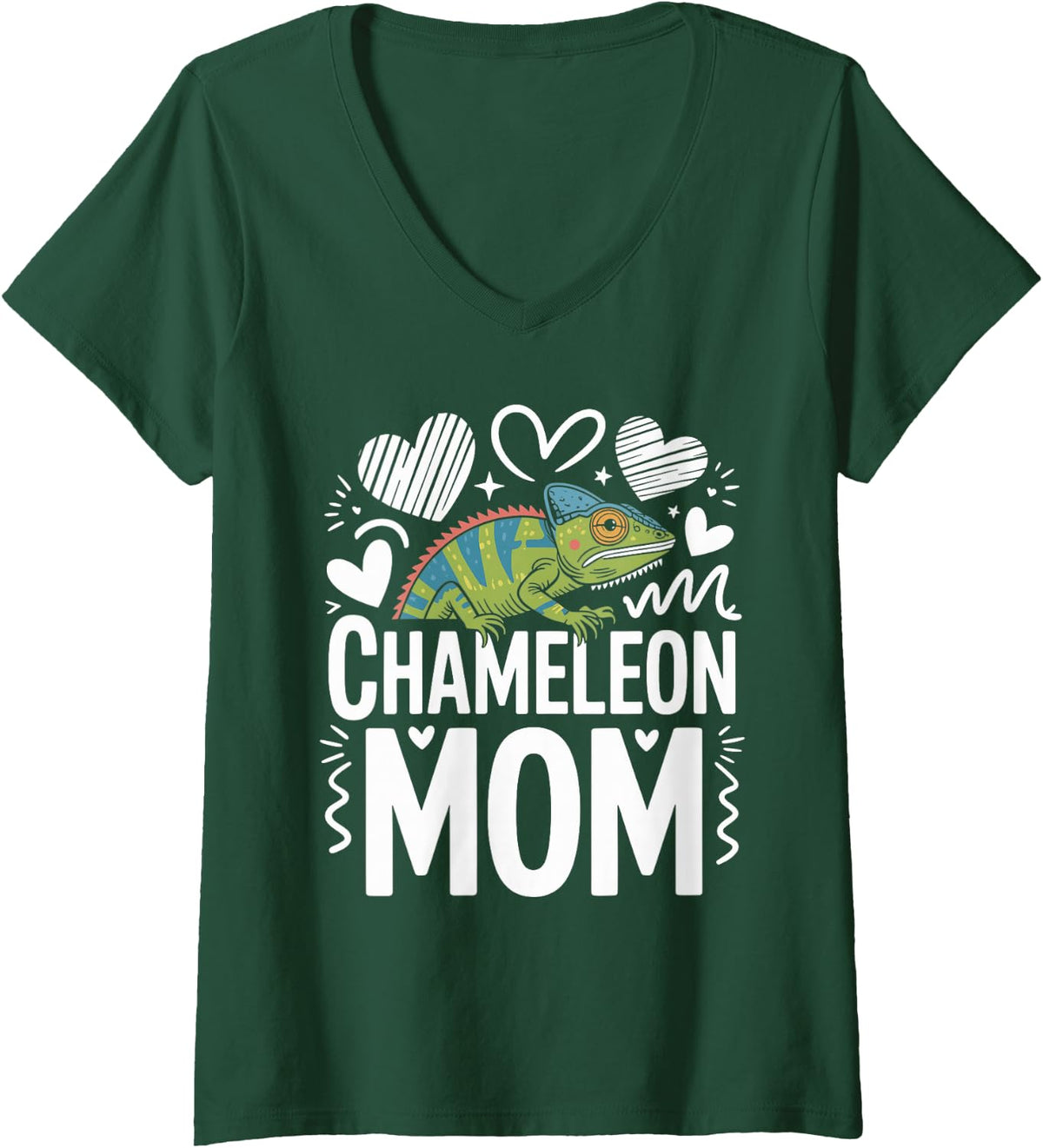 Women's Chameleon Mom Chameleons V-Neck T-Shirt - Dark Green