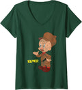 Women's Looney Tunes Elmer Fudd Retro Large Pose V-Neck T-Shirt - Dark Green