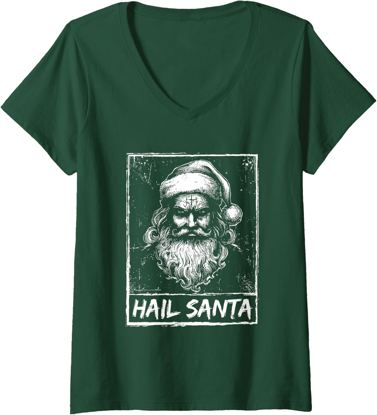 Women's Hail Santa Winter Solstice Xmas Party Gothic Christmas V-Neck T-Shirt - Dark Green