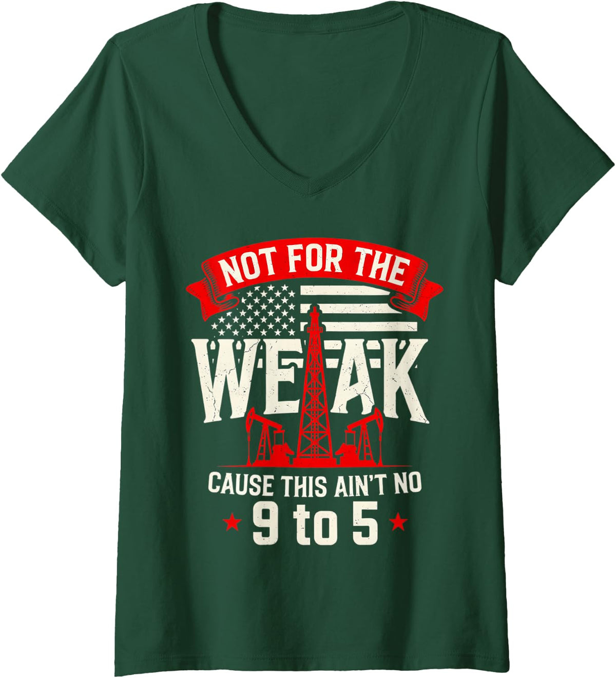 Women's Oilfield Roughneck Drilling Rig Worker V-Neck T-Shirt - Dark Green