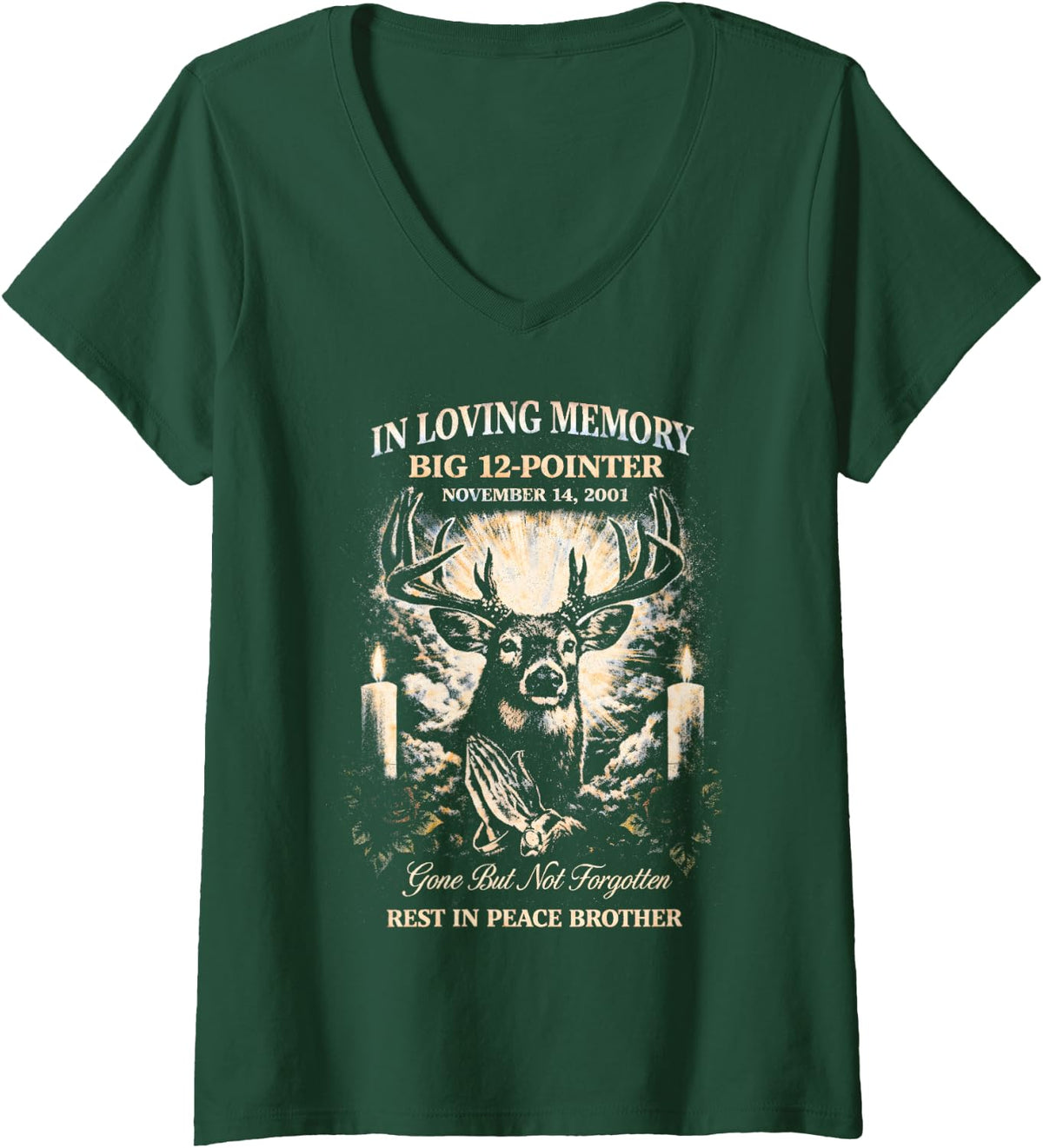 Women's Funny Deer Hunting Bootleg Style 90s Memorial Vintage Ironic V-Neck T-Shirt - Dark Green