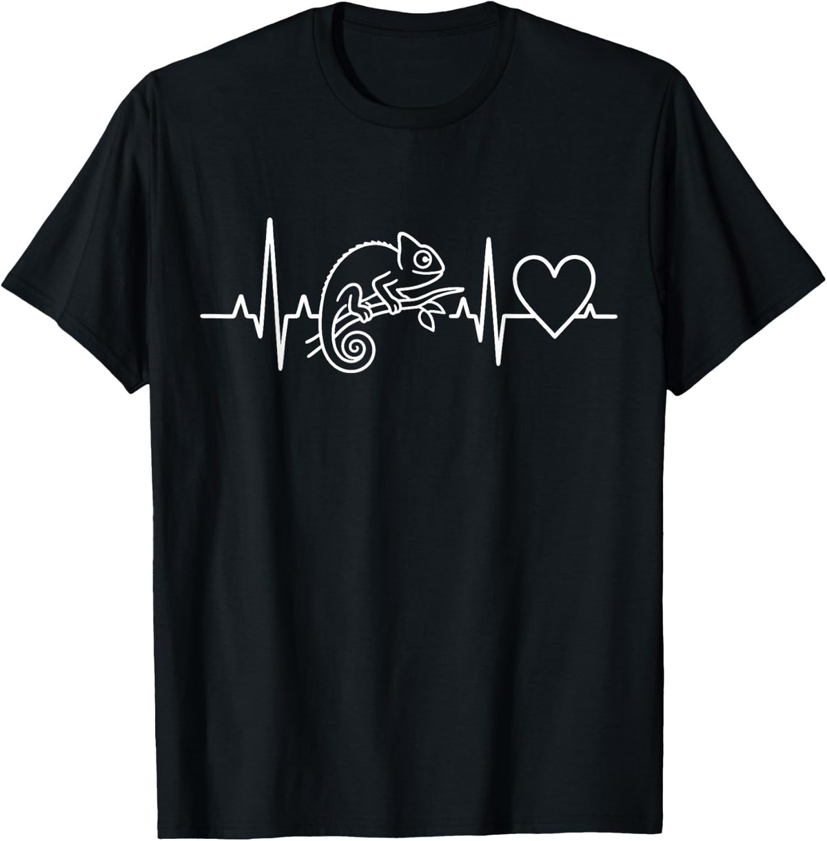 Chameleon Heartbeat Reptile Lizard Lover Pulse T-Shirt - Black