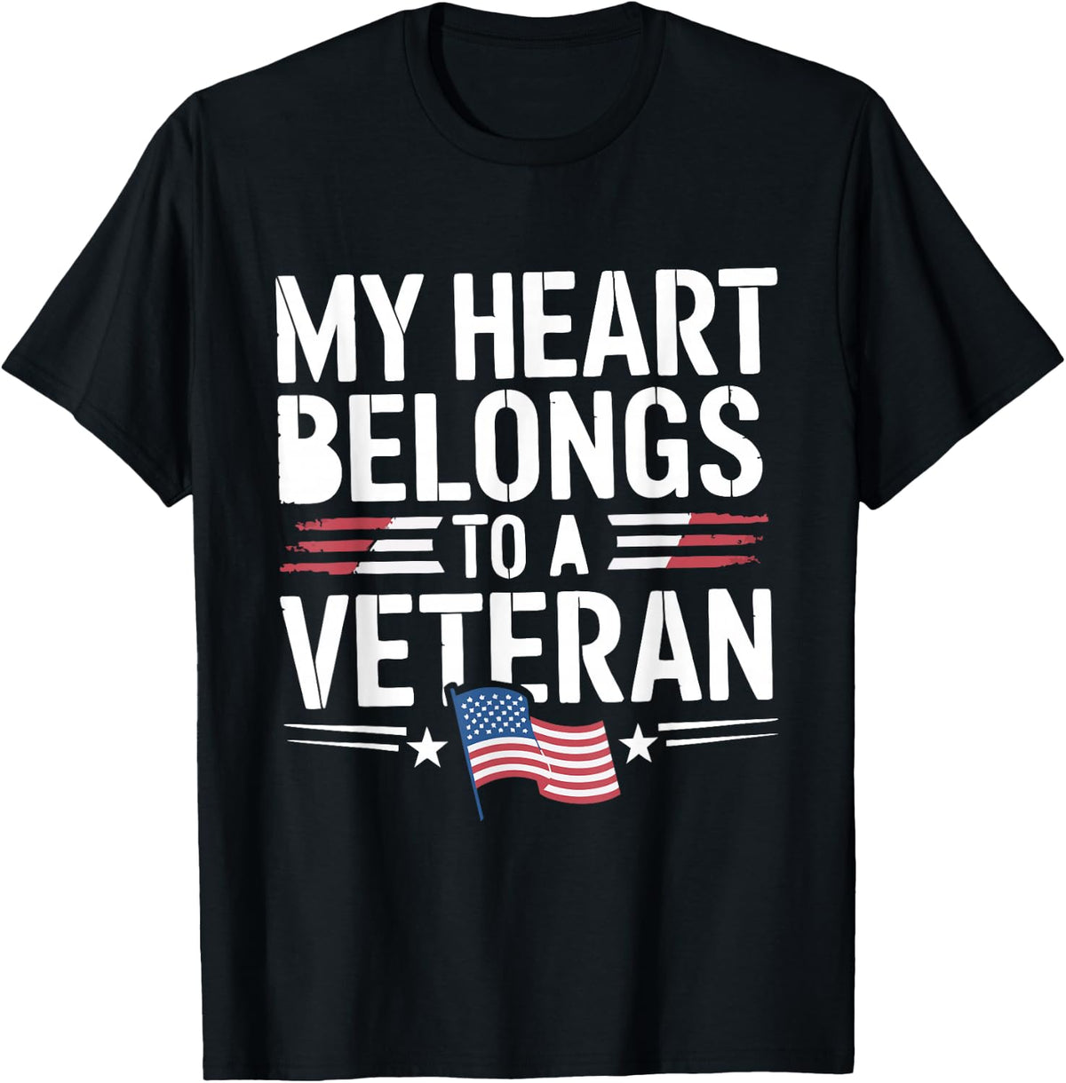My Heart Belong To A Veteran Memorial Day Military Veterans T-Shirt - Black