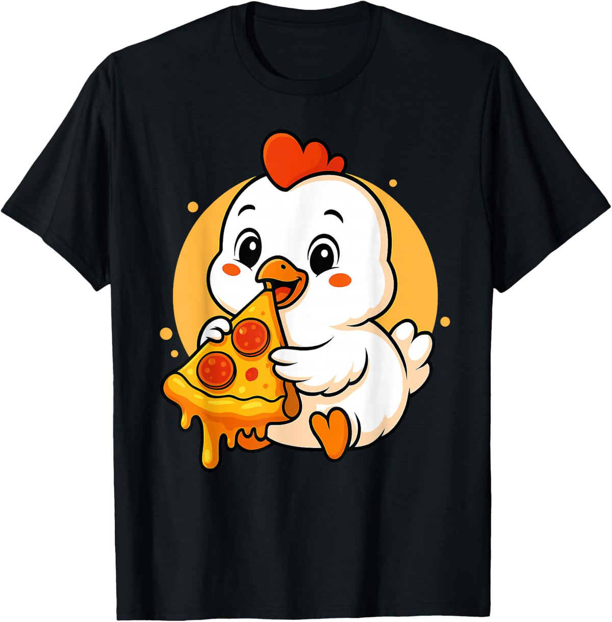 Funny Chicken Eating Pizza Graphic Boys Girls Chicken Lover T-Shirt - Black