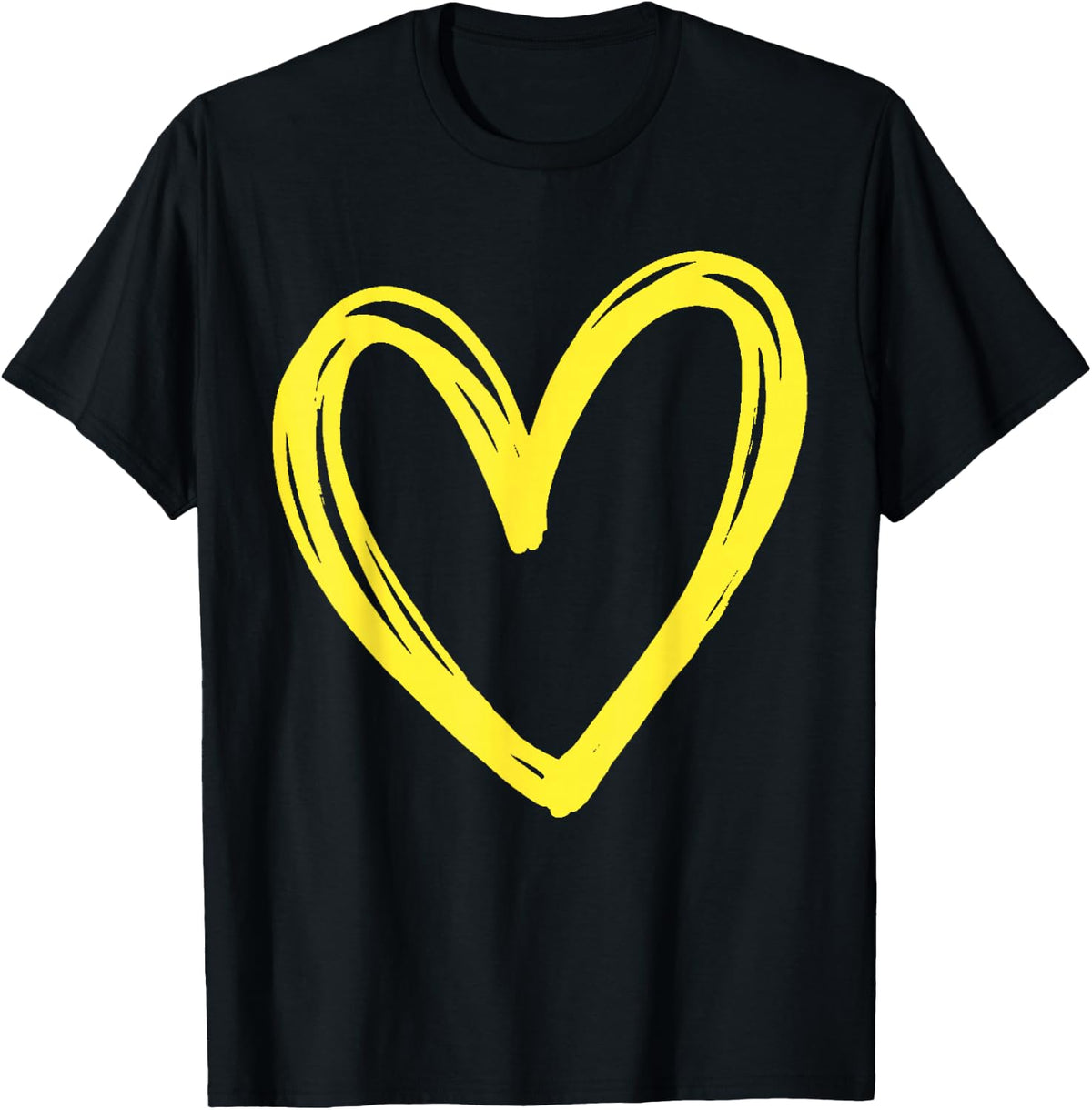 Female Women's Yellow Heart Fashion Designer T-Shirt - Black