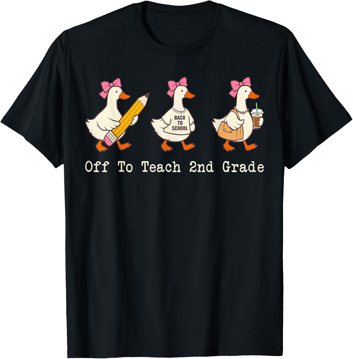 Off to Teach 2nd Grade Teacher Funny Back to School Goose T-Shirt - Black