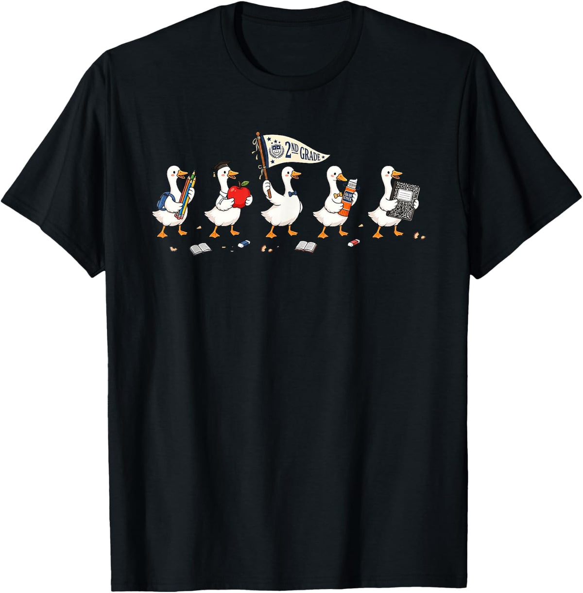 Funny Second Grade Goose Back to School Teacher Team T-Shirt - Black