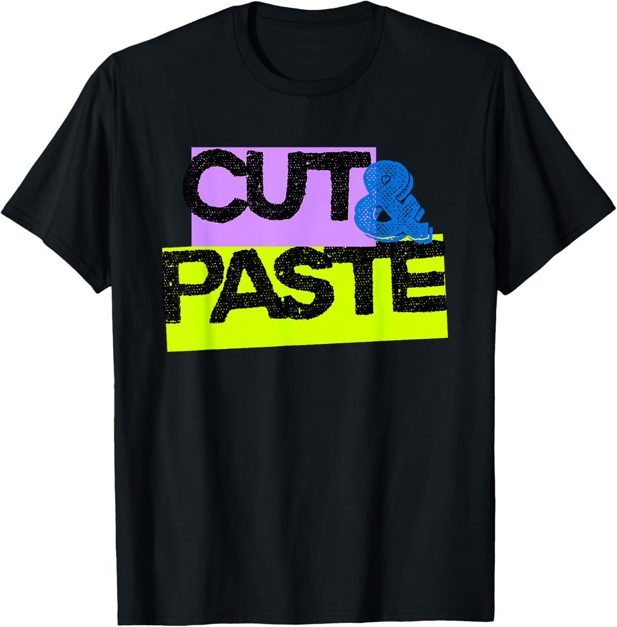 Cut and Paste Colorful Retro Collage Typography Design T-Shirt - Black