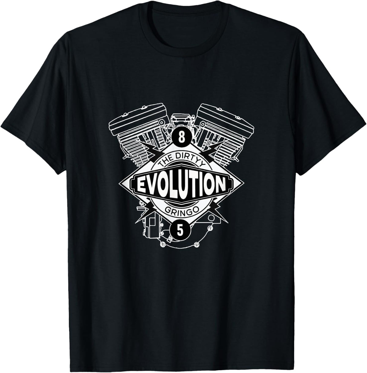 The Dirty Gringo 1985 Evo Motorcycle Evolution VTwin Retro T-Shirt - Black
