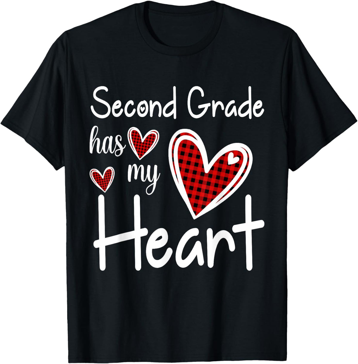 Second Grade Has My Heart Buffalo Print Teacher Valentine T-Shirt - Black