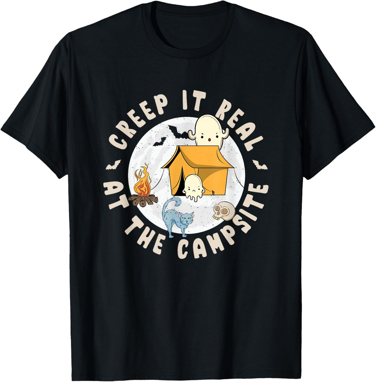 Ghost Camper Camping Lover Halloween Camping Creep It Real T-Shirt - Black
