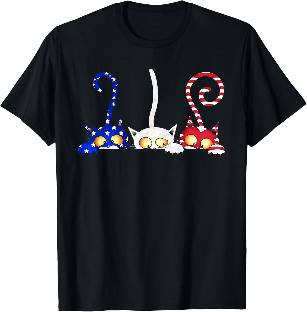 Cat 4th of July American Flag Red White Blue Women Kids T-Shirt - Black