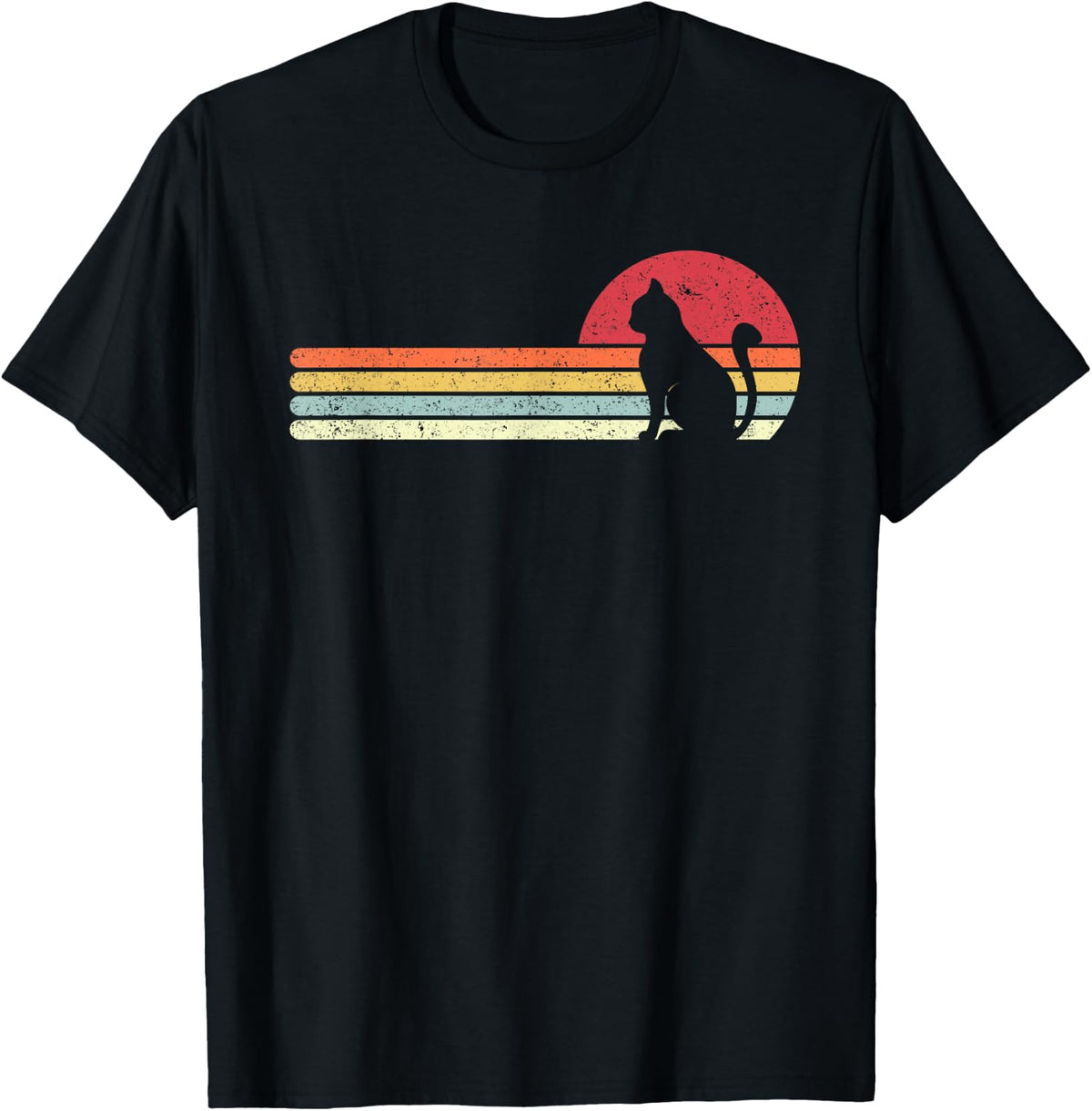 Cat Shirt. Retro Style T-Shirt - Black
