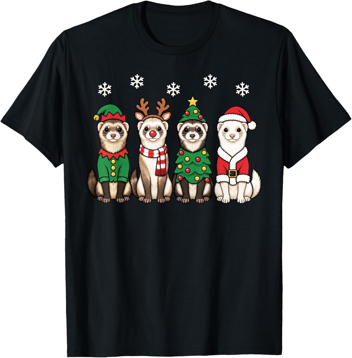 Ferret Christmas Reindeer Santa T-Shirt - Black