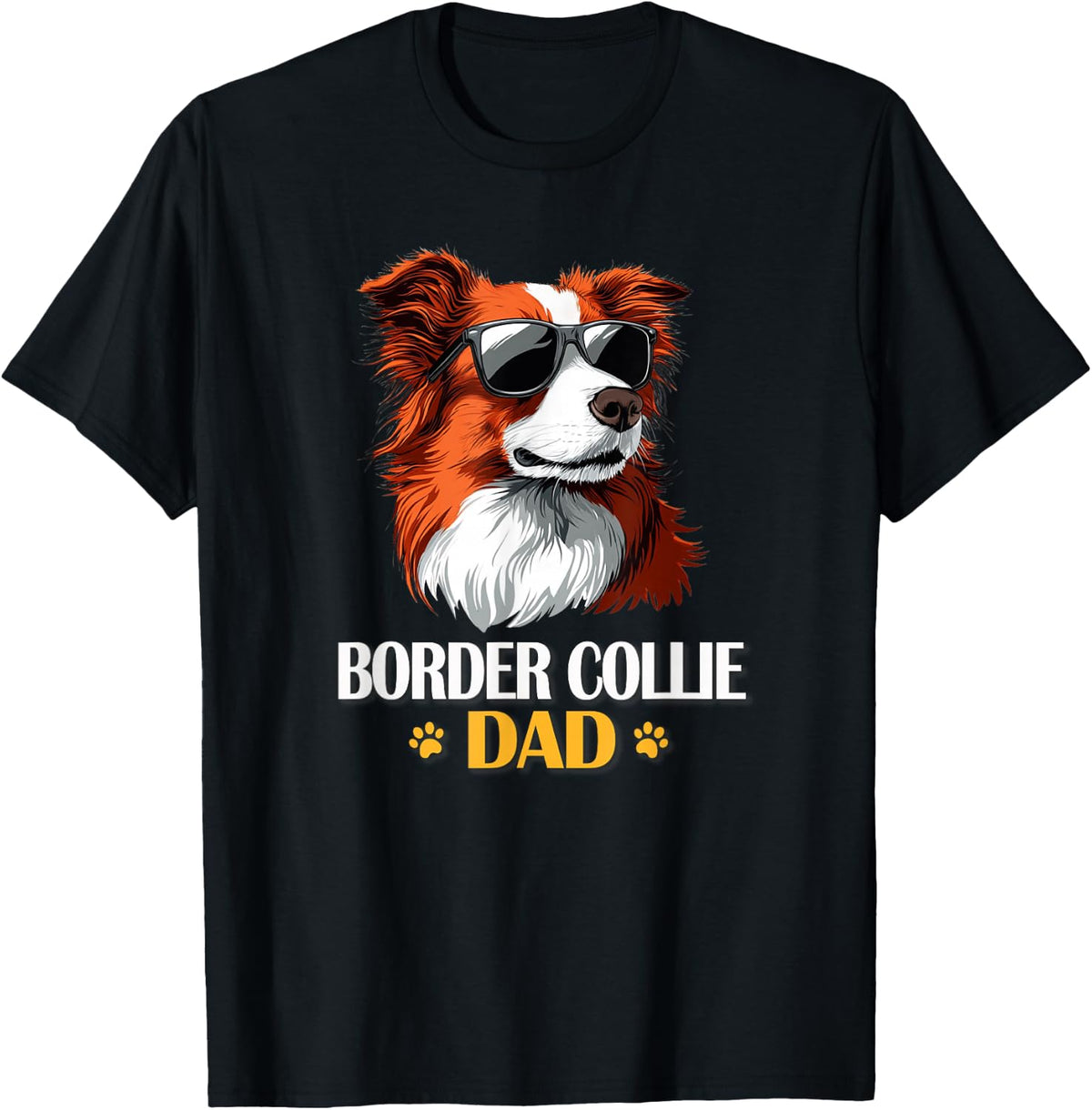 Mens Funny Cool Sunglasses Red Border Collie Dad Lover T-Shirt - Black