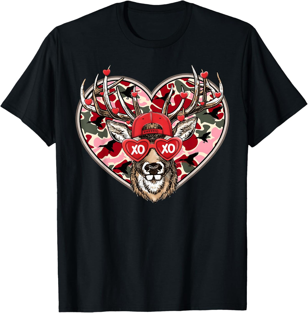Valentine XOXO Funny Deer Hunting Buck Men Women Kid T-Shirt - Black