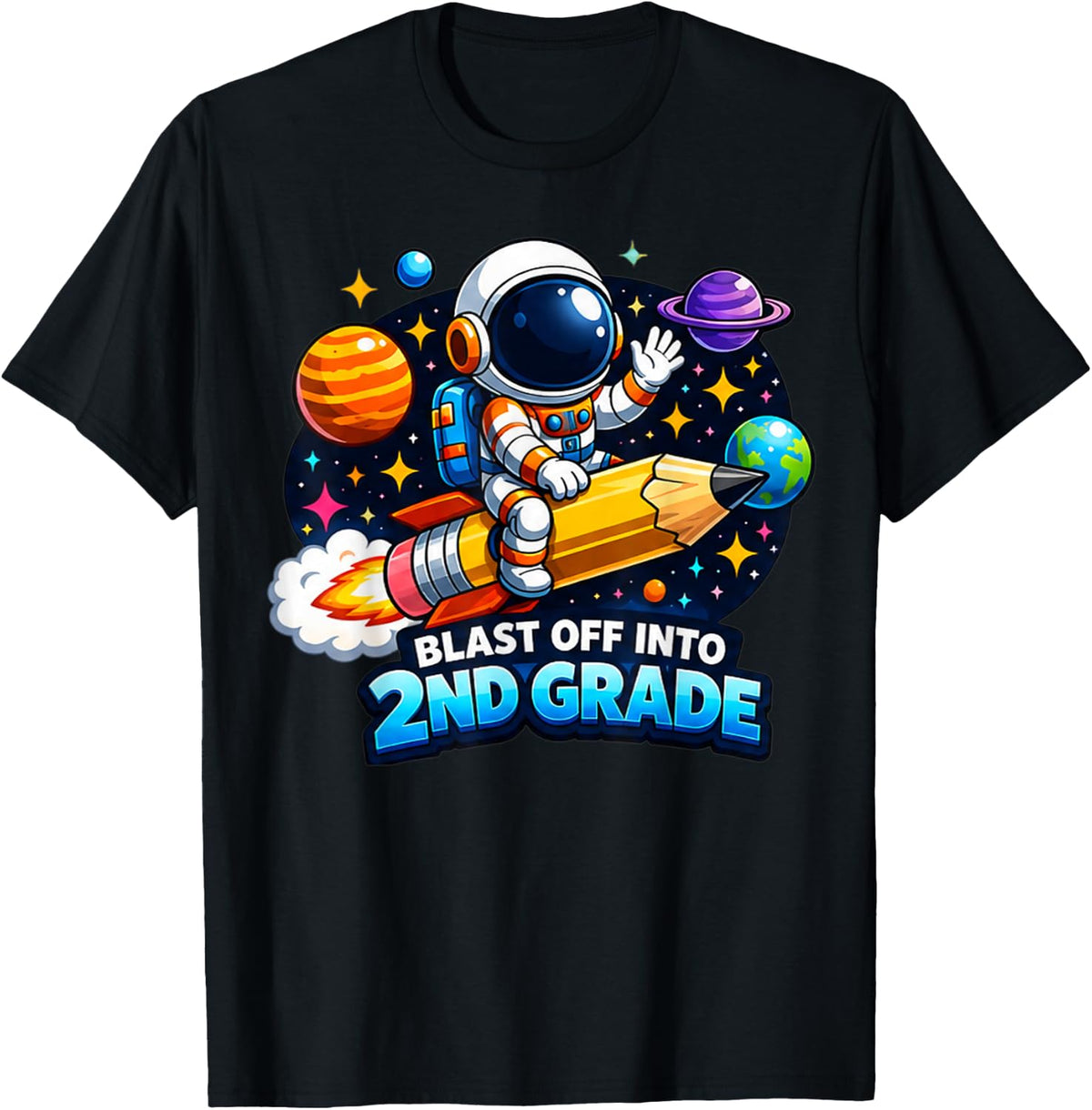 2nd Grade Blast Off Into 2nd Grade Boys Gamer Back to School T-Shirt - Black