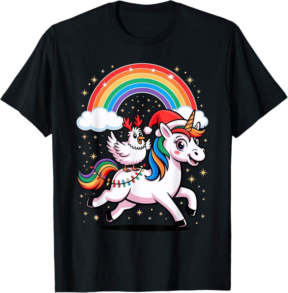 Chicken Unicorn Rainbow Chickens T-Shirt - Black