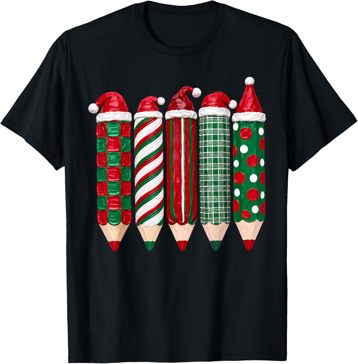 Christmas Teacher Pencils Holiday School Winter Happy Xmas T-Shirt - Black