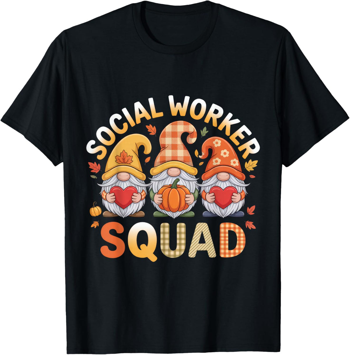 Social Worker Squad Proud Fall Gnome Halloween T-Shirt - Black