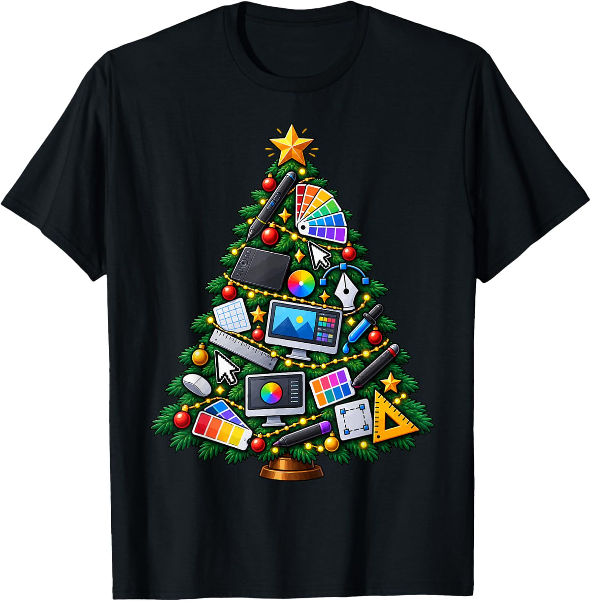 Graphic Designer Christmas Tree T-Shirt - Black