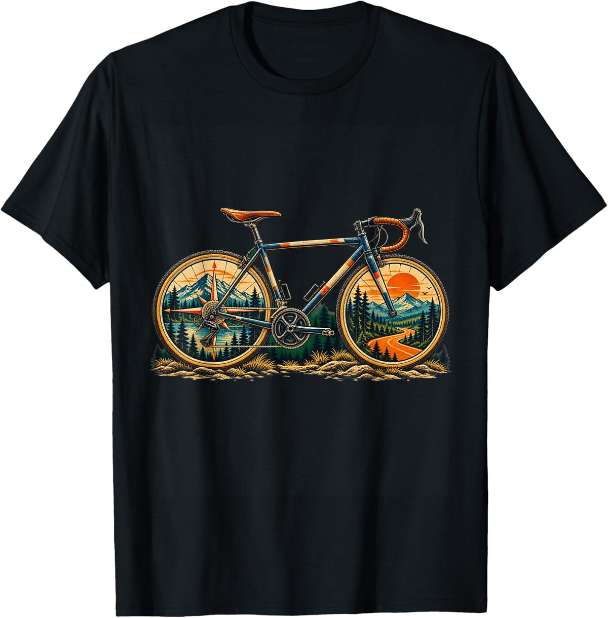Vintage Bicycle Cycling Mountain Adventure Retro Design T-Shirt - Black