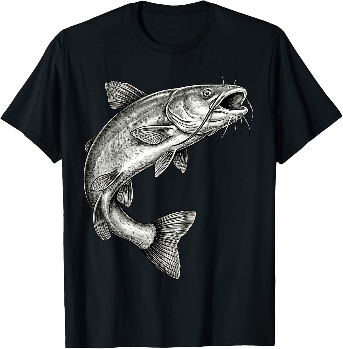 Vintage Bullhead Catfish Fishing Fisherman Angler T-Shirt - Black