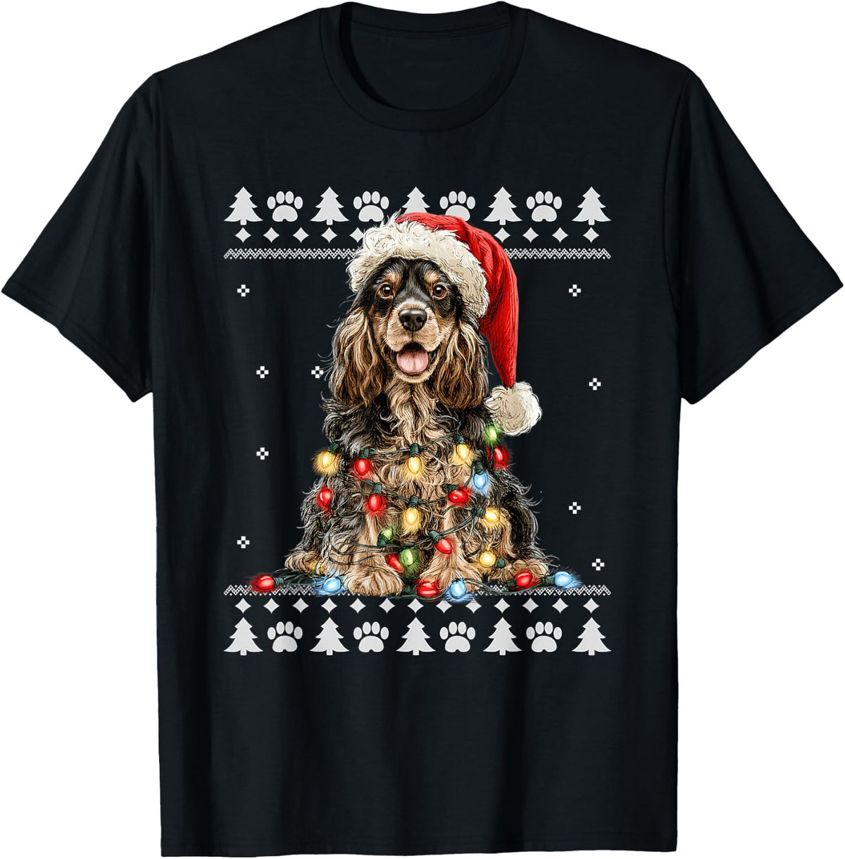 Womens Cocker Spaniel Christmas Ugly Sweater Funny Dog Xmas T-Shirt - Black
