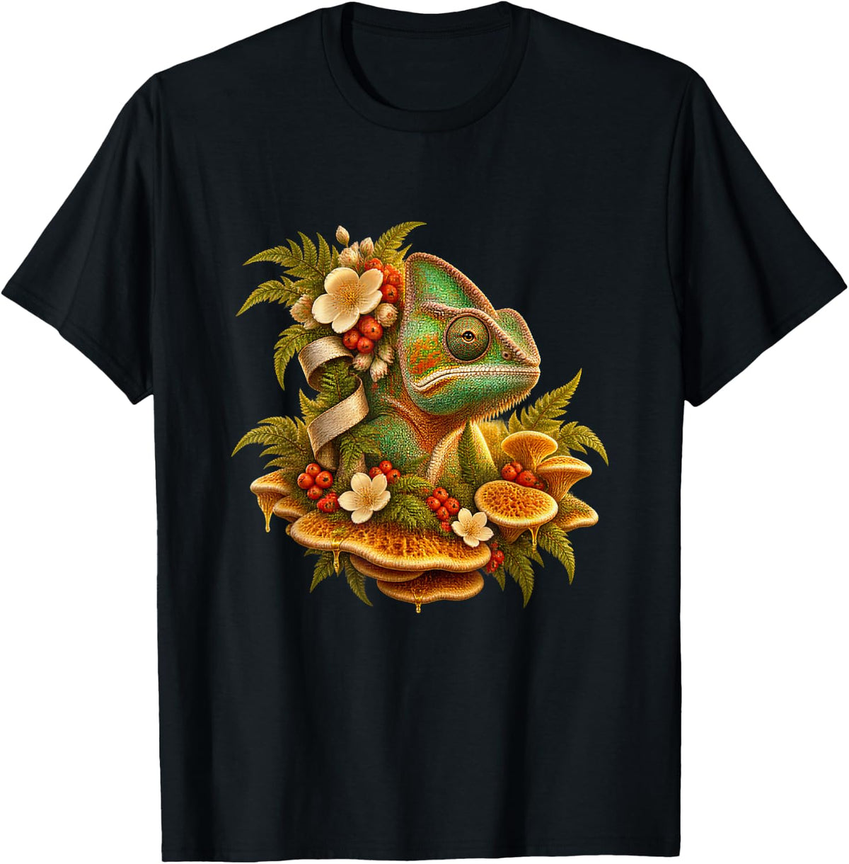 Chameleon in a Woodland Garden T-Shirt - Black