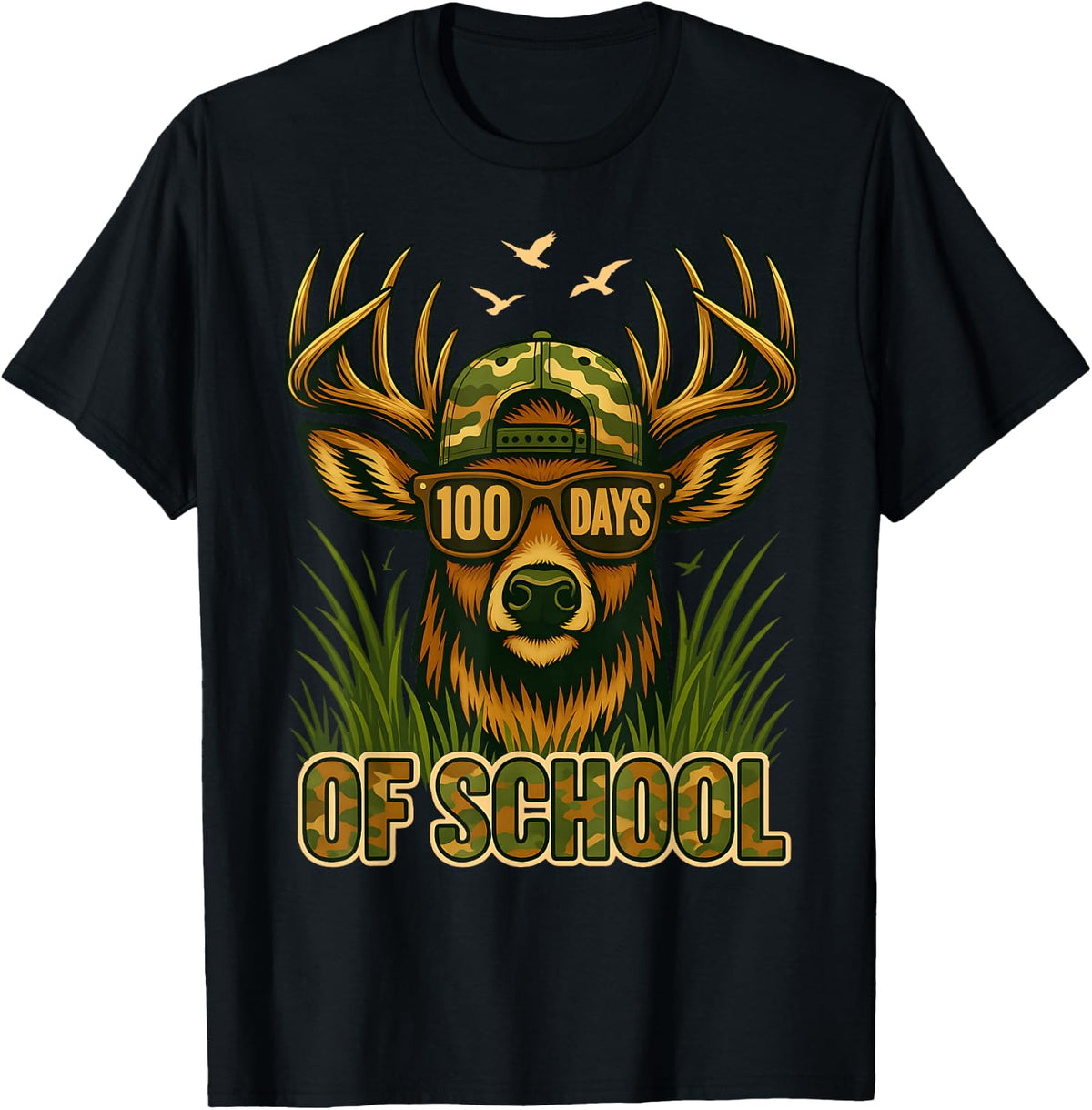 100 Days of School Deer Hunting Deer Camo Hunter T-Shirt - Black