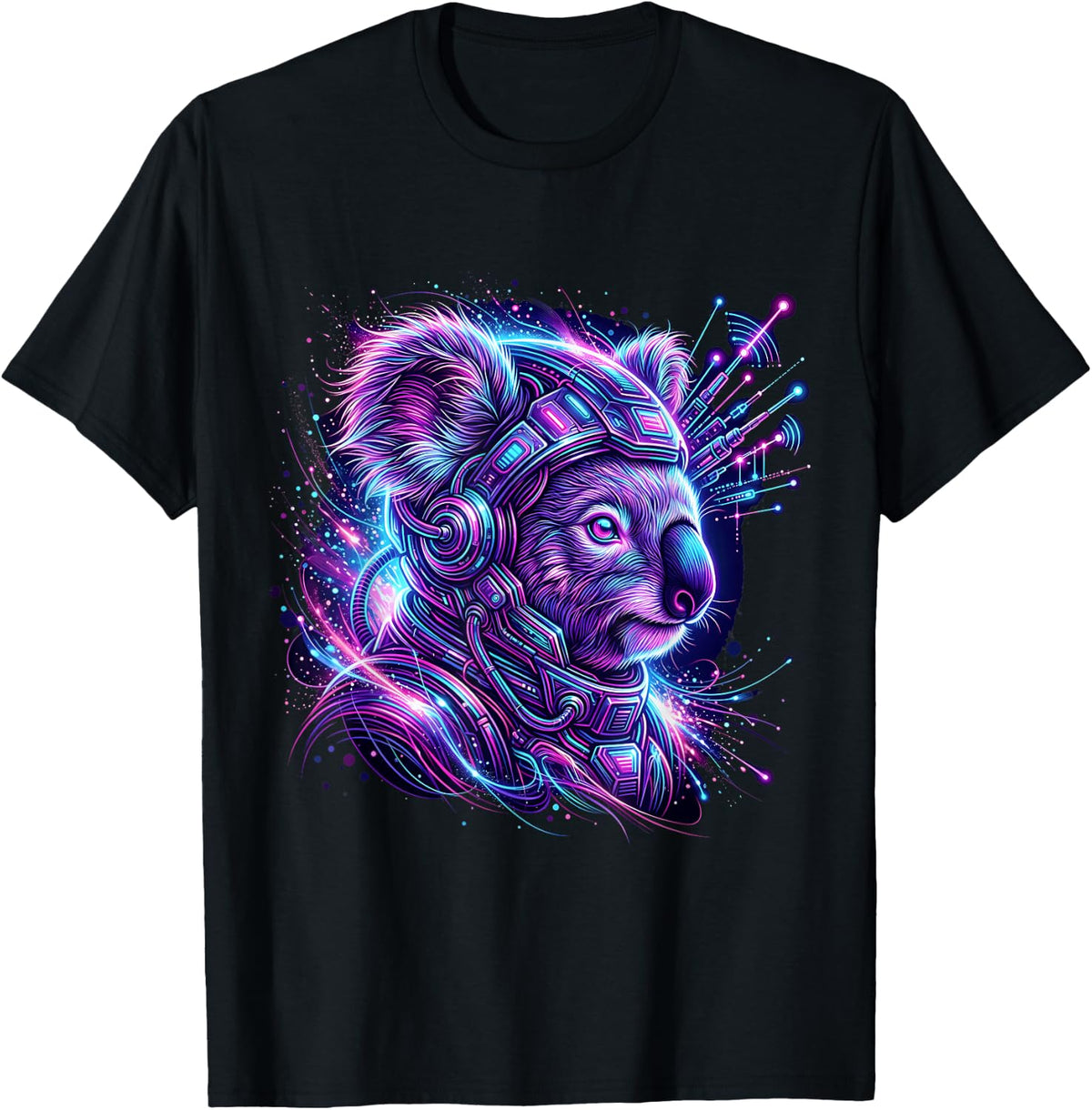 Koala Bear Animal Illustration Potrait Funny Koala Lover T-Shirt - Black