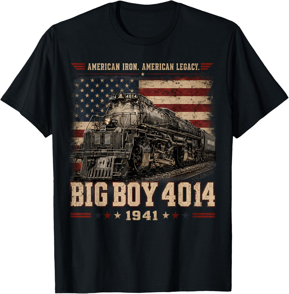 Retro Big Boy 4014 Steam Locomotive Railroad Train Engine T-Shirt - Black