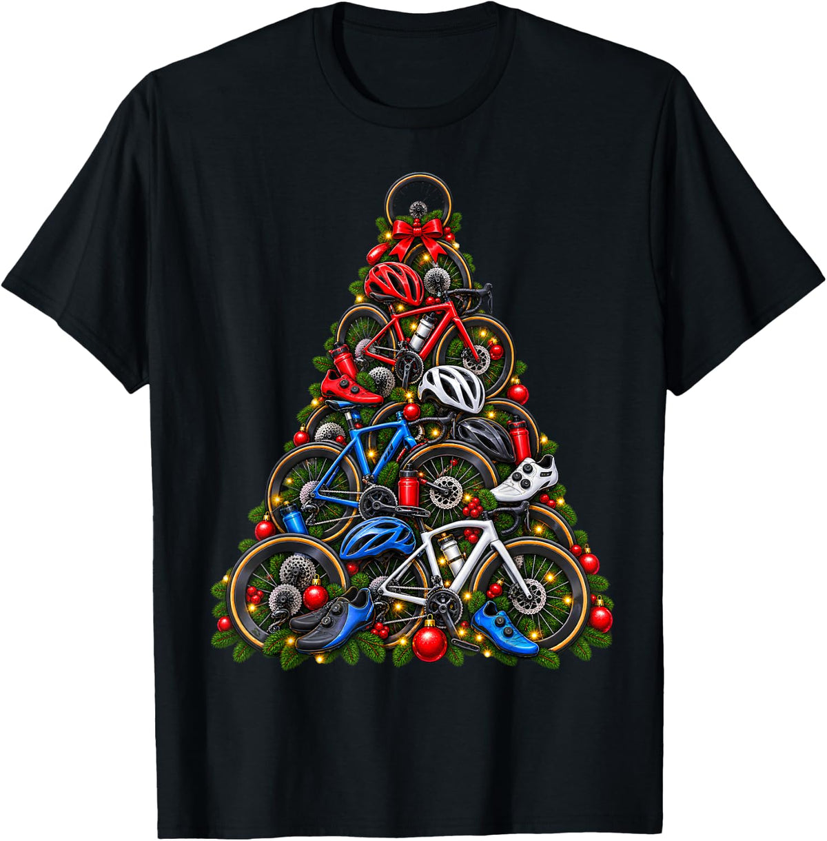 Cycling Christmas Tree T-Shirt - Black