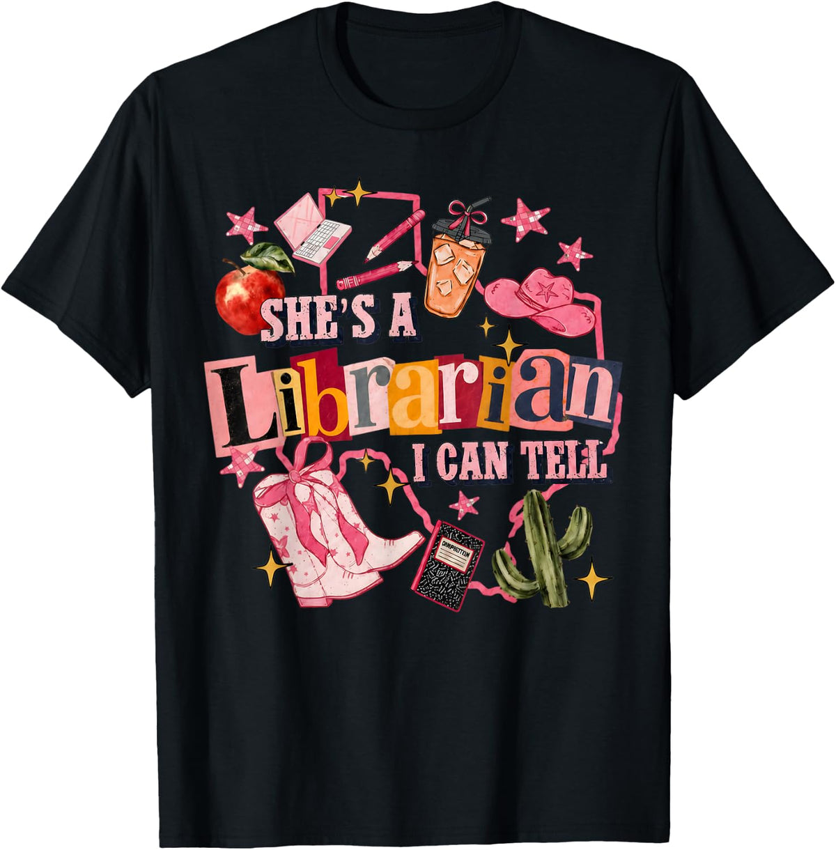Shes A Librarian I Can Tell Western Classroom Art T-Shirt - Black