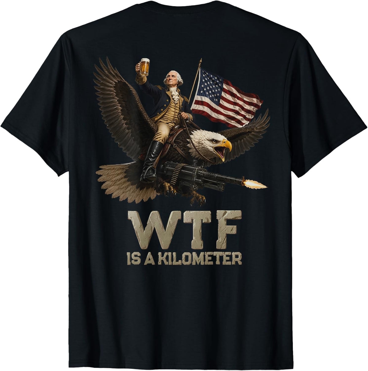 (ON Back) 4th of July WTF is Kilometer Vintage USA Patriotic T-Shirt - Black