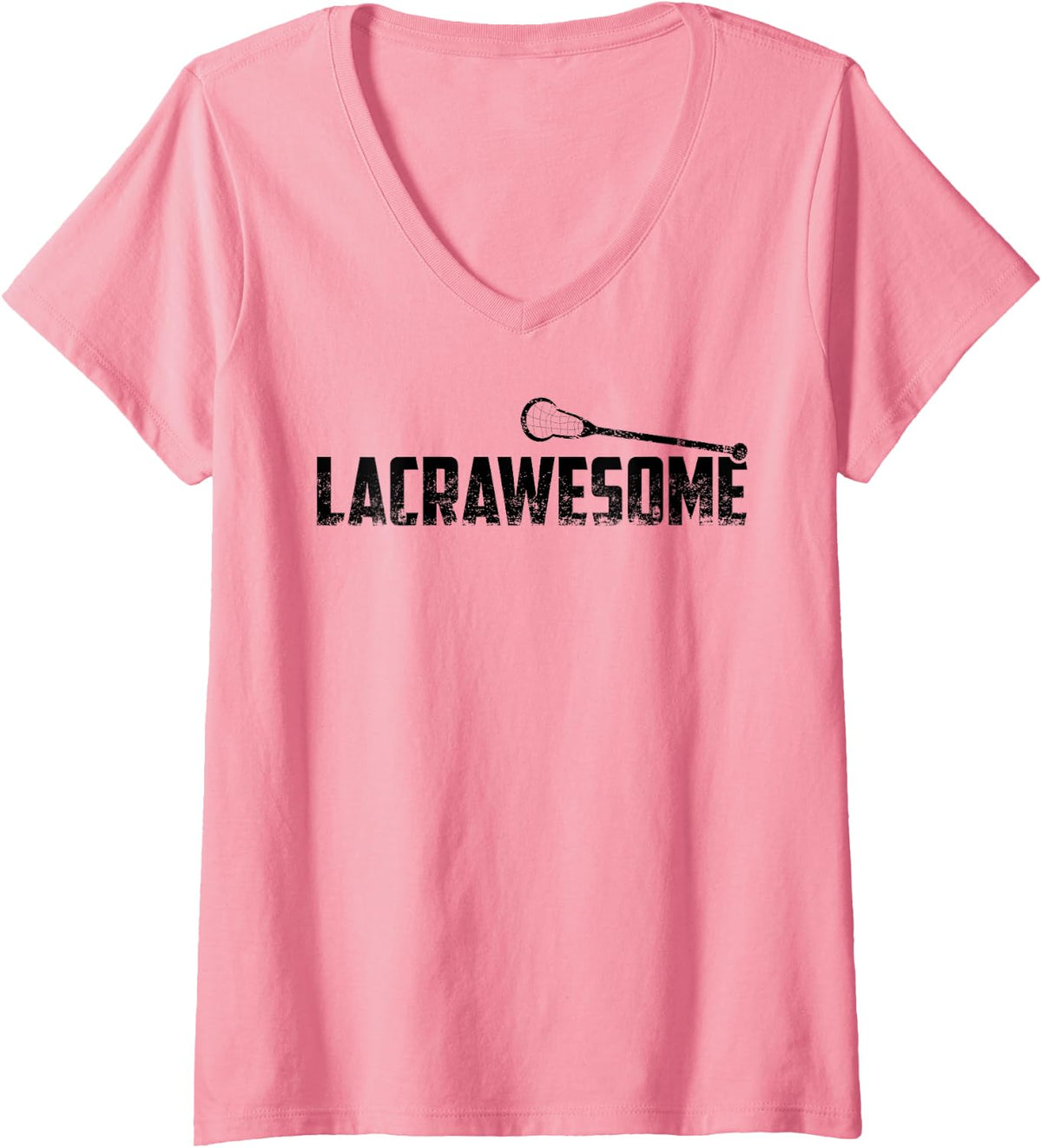 Women's Lacrosse Player Humor Lacrawsome Lacrosse V-Neck T-Shirt - Pink