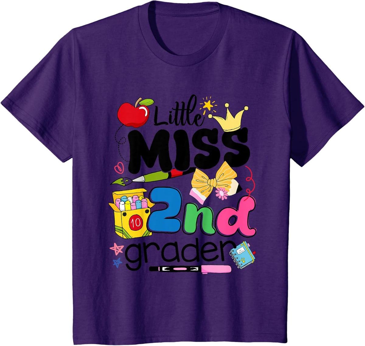 Lil Miss 2nd Grader First Day Of Second Grade Student Girls T-Shirt - Purple