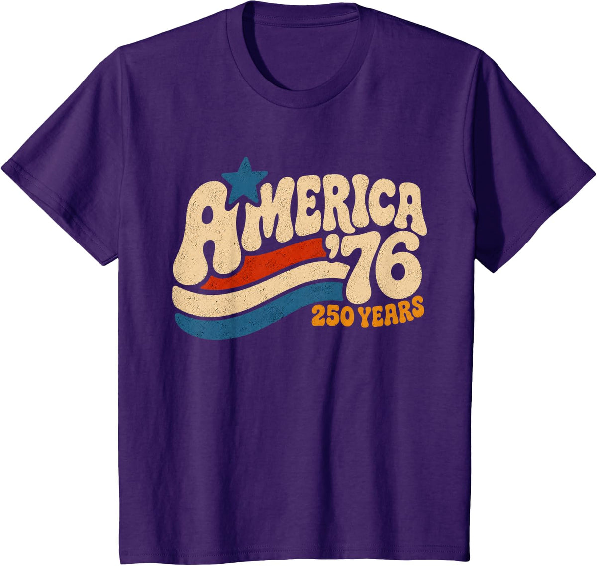 America '76 250 Years Retro Groovy Patriotic USA 1776 2026 T-Shirt - Purple