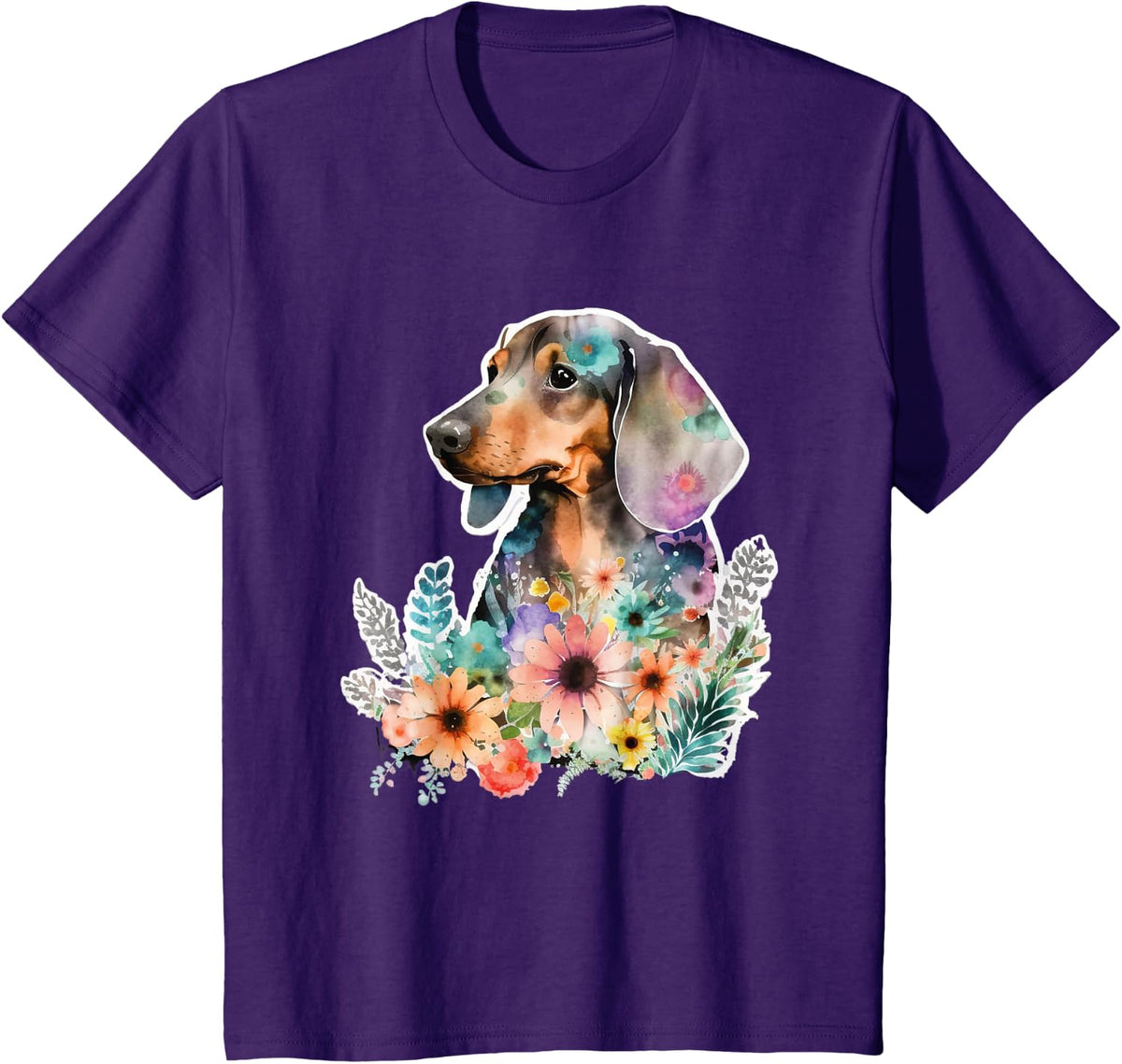 Floral Wildflower Wiener & Dachshund T-Shirt - Purple