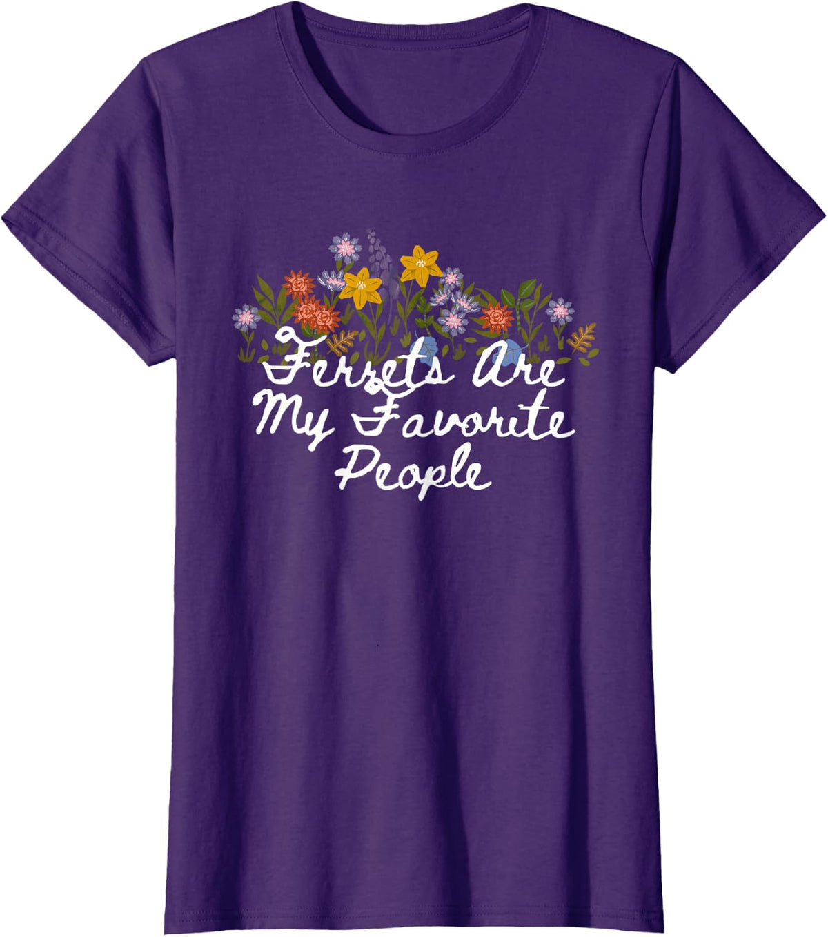 Floral Cute Ferrets are My Favorite People T-Shirt - Purple