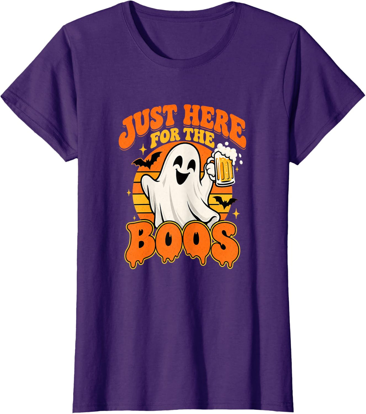 Just Here for The Boos Ghost Drinking Beer Funny Halloween T-Shirt - Purple