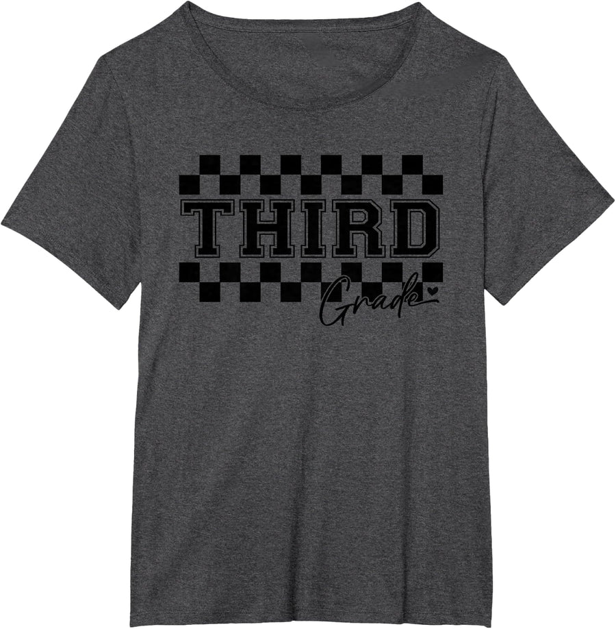 Third Grade Checkered Teacher 1st Day Back to School Women T-Shirt - Dark Heather Grey
