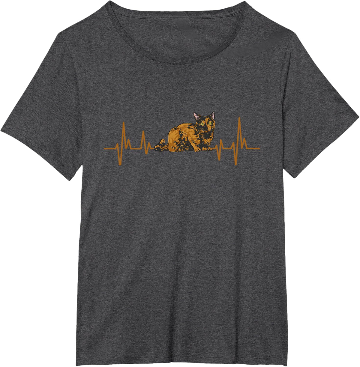 Tortoiseshell Cat Heartbeat Tortie Cat T-Shirt - Dark Heather Grey