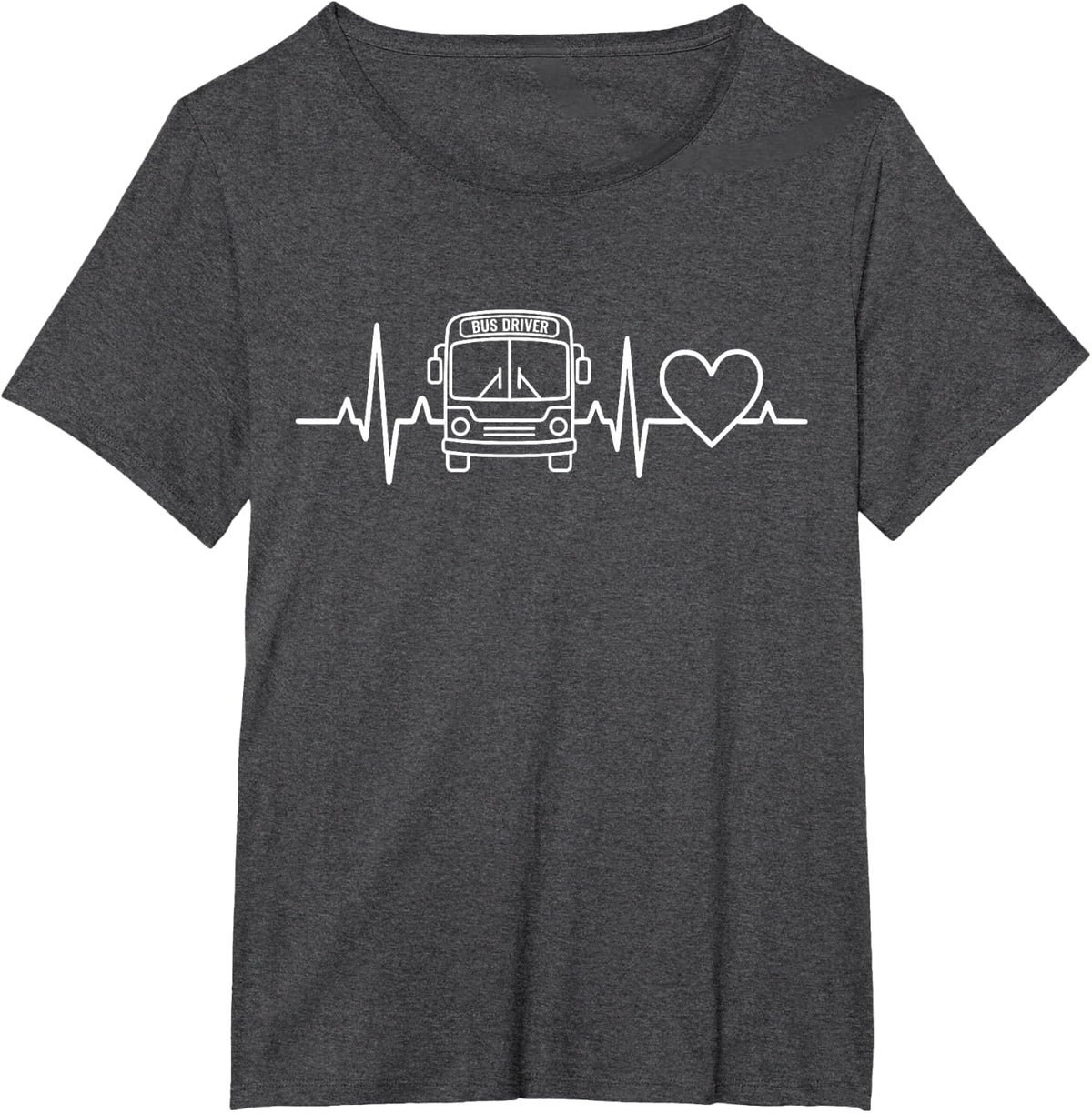 School Bus Driver Heartbeat EKG Pulse Graphic T-Shirt - Dark Heather Grey