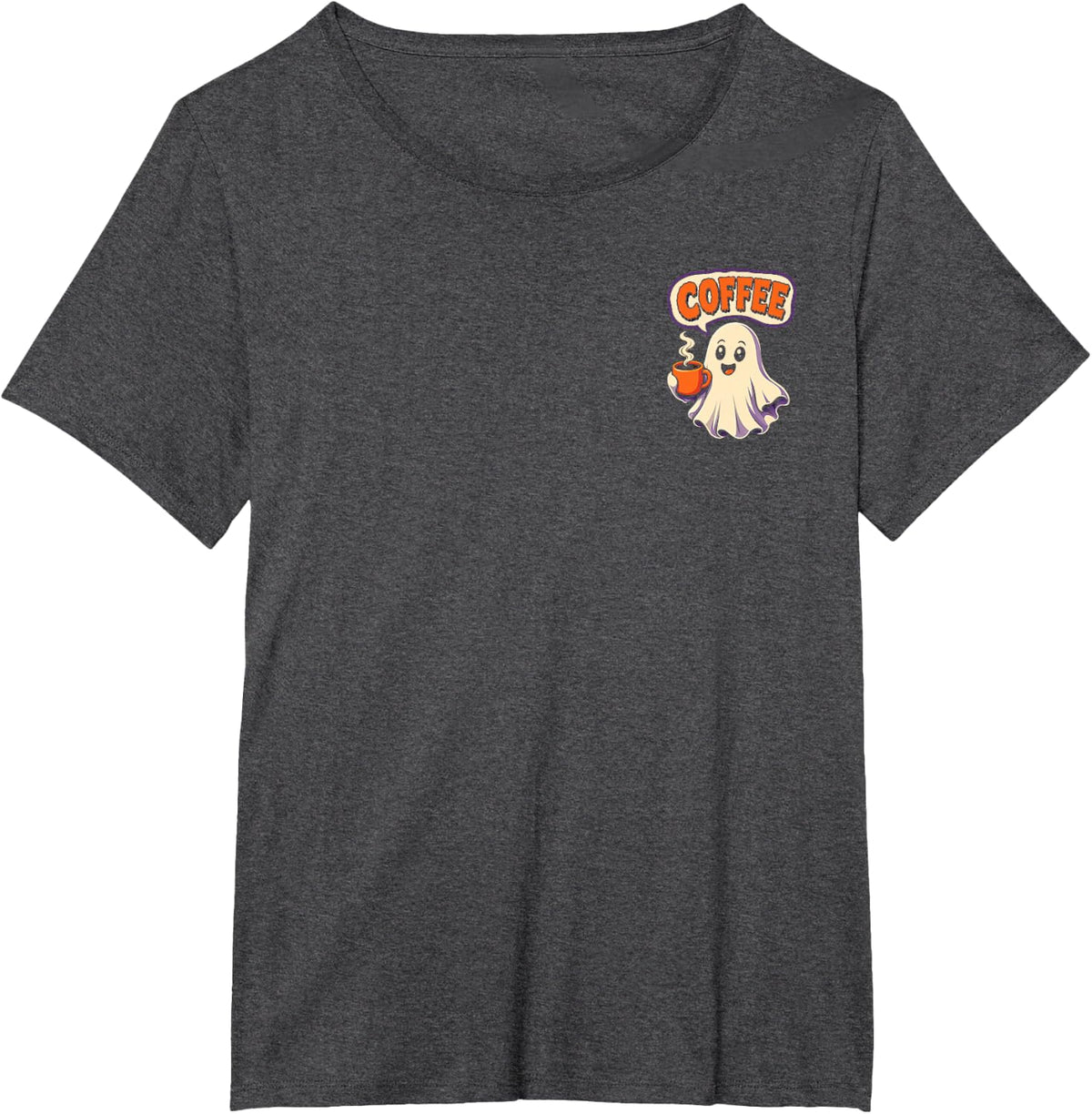 Halloween Coffee Lover Cute Ghost Holding A Cup Funny T-Shirt - Dark Heather Grey