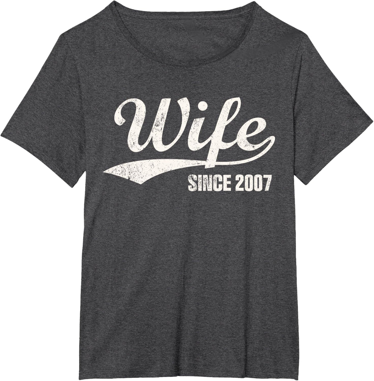 Retro Distressed Wife Since 2007 19th Wedding Anniversary T-Shirt - Dark Heather Grey