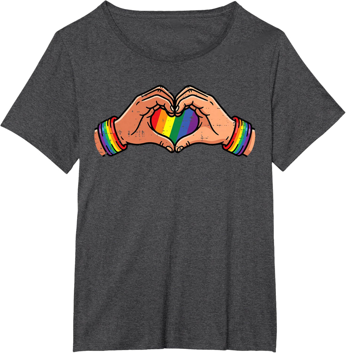 Rainbow Gay Heart Hands LGBT Pride Month Love Ally Women Men T-Shirt - Dark Heather Grey