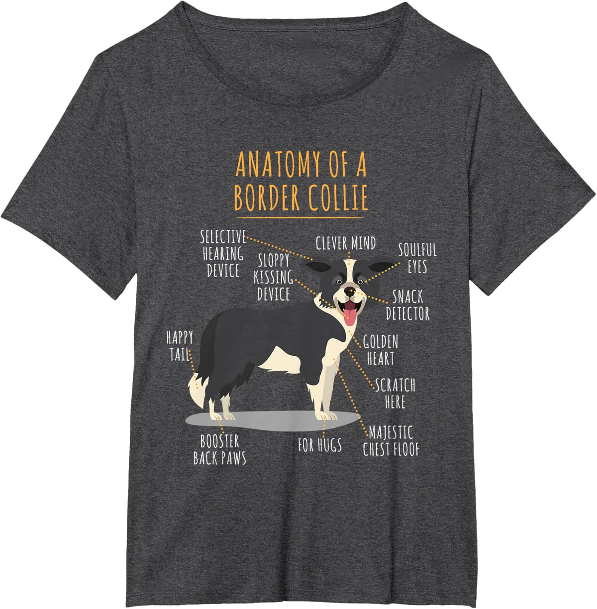 Funny Anatomy Of A Border Collie Intelligent Dog Breed T-Shirt - Dark Heather Grey