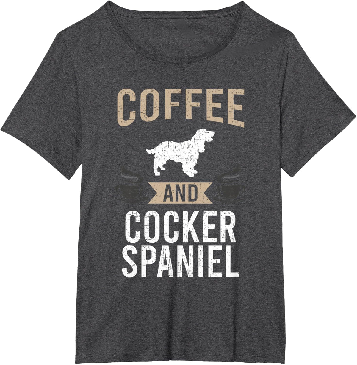 Coffee and Cocker Spaniel Dog Lover T-Shirt - Dark Heather Grey