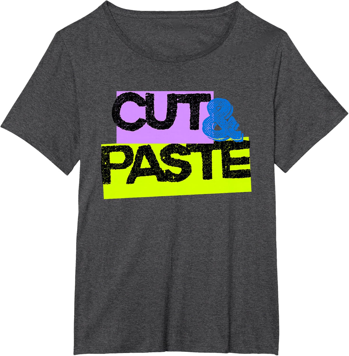 Cut and Paste Colorful Retro Collage Typography Design T-Shirt - Dark Heather Grey